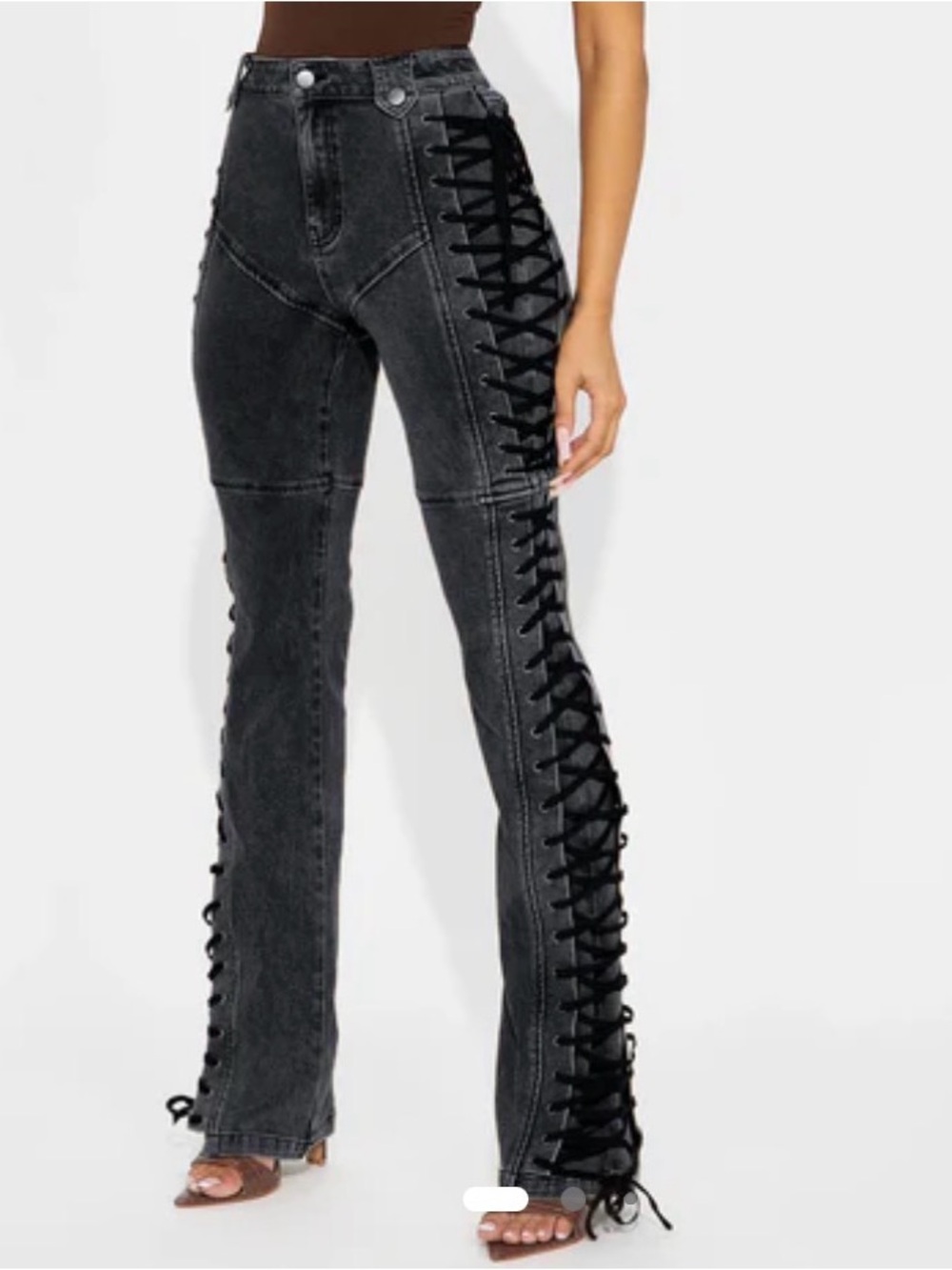 After Hours Lace Up Flare Pant - Jeans in washed grey/black